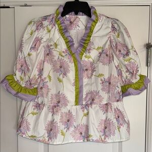 Floral Ruffle Trim Blouse